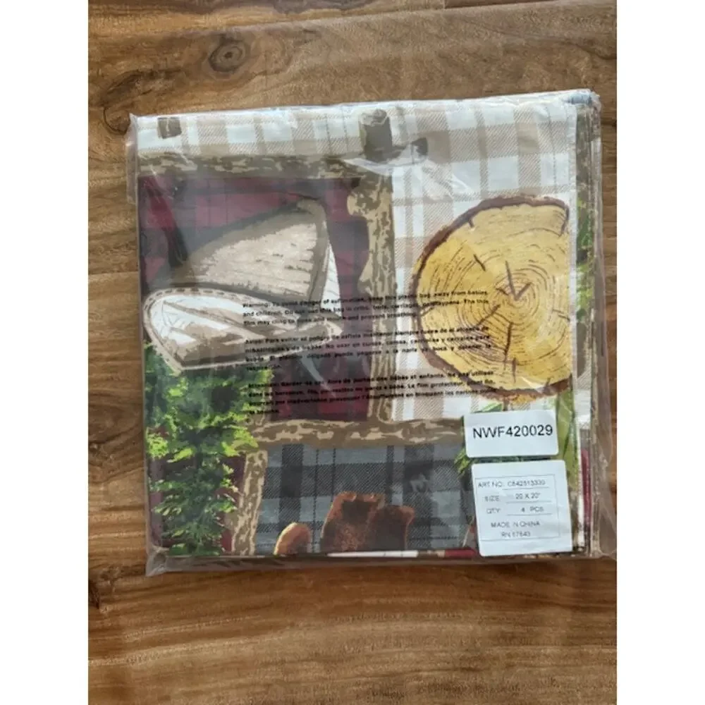 C&F Home Rustic Cabin 4 Napkins Set Fox Deer Bear Woods 20x20- NWT